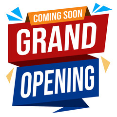 Grand opening promotional labels with modern ribbon design