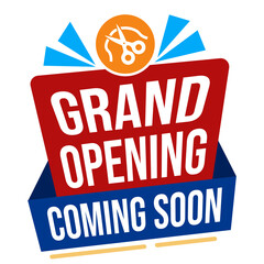 Grand opening promotional labels with modern ribbon design
