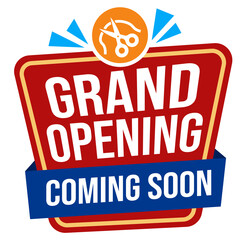 Grand opening promotional labels with modern ribbon design