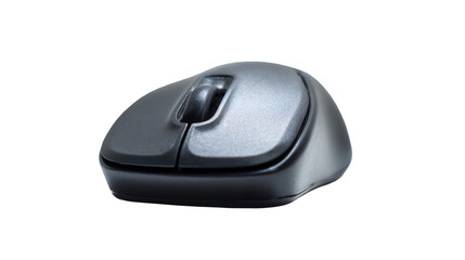 Black computer mouse on a white background, top view, with copy space, png, transparent
