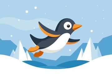 Gentoo Penguin Diving Snow Fun Energy