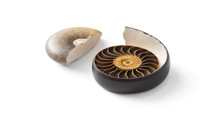 Spiral Ammonite Fossil with Ribbed Patterns and Exposed Chambers Highlighting Ancient Marine Life and Natural History
