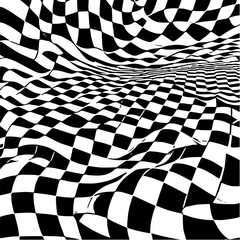 Obraz premium Checkerboard wave pattern with racing style, dynamic black and white vector
