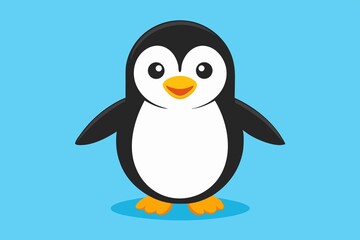 Naklejka premium Create a fun and imaginative character description based on a cute cartoon penguin standing on a blue background. 