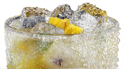 Closeup of Refreshing Drink with Ice and Citrus Fruits