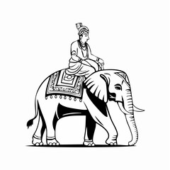 Indian Man Riding Elephant Vector Illustration isolated on white background.