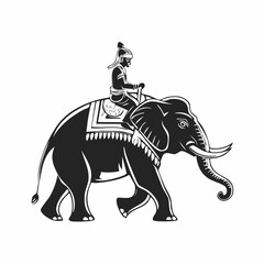 Indian Man Riding Elephant Vector Illustration isolated on white background.