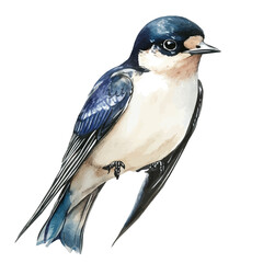 Swallow Close Up, watercolor clipart vector, isolated on a white background.
