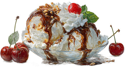 Delicious Ice Cream Sundae with Cherries and Nuts