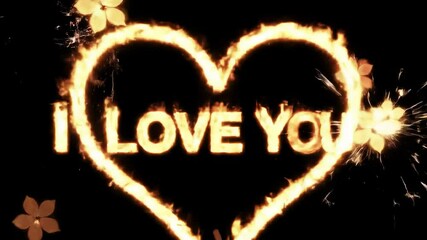Glowing flame heart shape with i love you words romantic image design