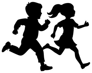Child silhouette running in side view PNG with playful motion on transparent background

