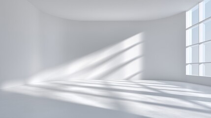 Sunlit empty white room with window shadows