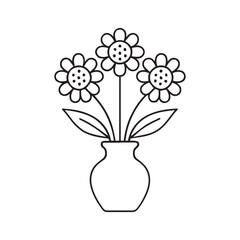 Elegant Flower Vase Drawing Simple Floral Arrangement in a Decorative Pot for Home Decor Coloring Page Outline