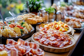 Indulgent Breakfast Catering: A Luxurious Brunch Buffet Experience at Upscale Cafes with Bacon Delights and Festive Celebration Choices