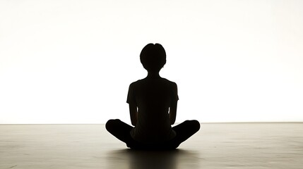 Silhouette of Person Sitting Cross-Legged on White Background Casual Pose Minimalist Artwork