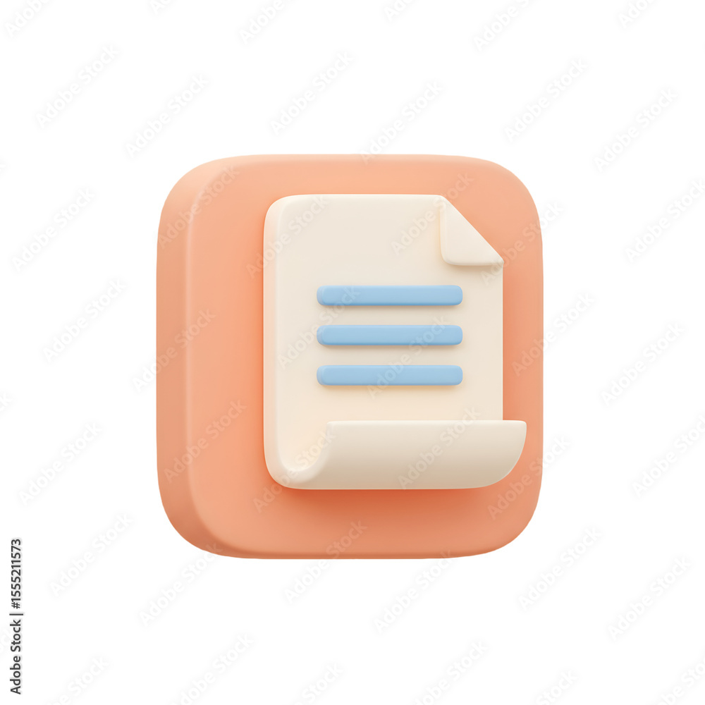 Aufkleber 3d rendered icon of a document with blue lines representing text on a soft peach rounded square back