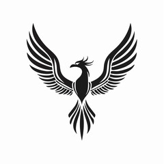 Phoenix logo vector. Hand drawn phoenix silhouette logo vector on white background.