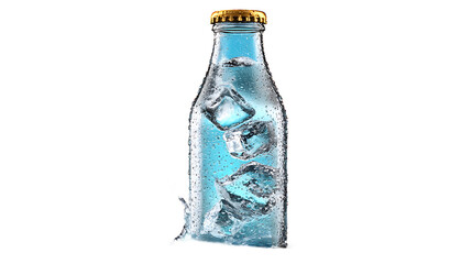 Glass bottle with ice cubes refreshing drink cool beverage studio shot