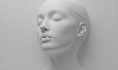 Monochromatic Serene Female Bust with Closed Eyes in Minimalist Art Style