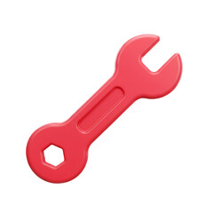 A bright red 3d rendered open end wrench with a hexagonal opening on one end and a curved open end on the other isolated on transparent background