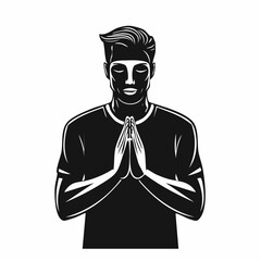 Man praying silhouette Hands folded for prayer Vector illustration