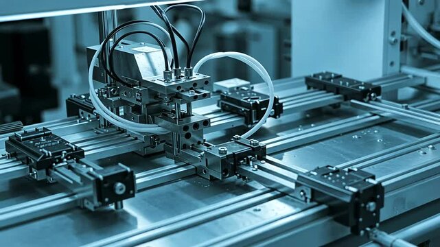 Automated precision manufacturing equipment for modern industrial processes, showcases robotics