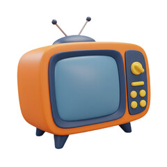 Retro orange television with blue screen and antennae a classic vintage tv set isolated on transparent background