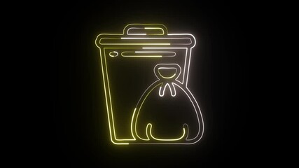 Glowing neon line Bin with spinning animation. Trash container icon HD video isolated on black background.

