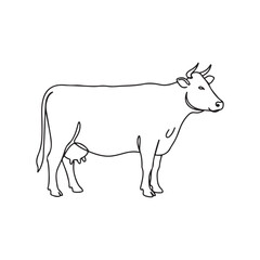 Minimalist Line Art Depiction of a Dairy Cow Standing in Profile A Clean and Simple Animal Illustration