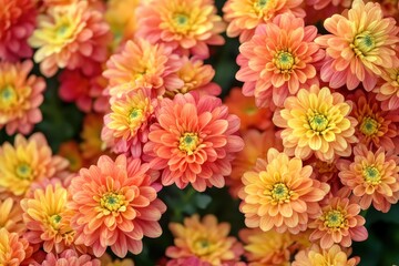 Vibrant Fall Mums: A Close-Up of Seasonal Blooms in Warm Autumn Hues for the Perfect Thanksgiving Background