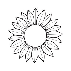 Elegant Sunflower Illustration Detailed Black and White Outline Featuring Symmetrical Petals and a Circular Center Ready for Creative Customization