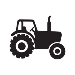 Monochrome Tractor Icon Silhouette Illustrating Agricultural Machinery for Farming Operations and Rural Transportation in a Stylized Minimalist Design