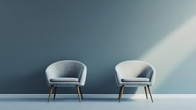 Two modern chairs minimal layout empty space interior design banner seating arrangement concept simplicity