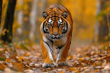Obraz premium Majestic Amur Tiger: A Stunning Young Panthera Tigris in Its Natural Forest Habitat