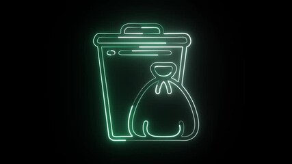 Glowing neon line Bin with spinning animation. Trash container icon HD video isolated on black background.

