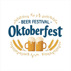 Oktoberfest Beer Festival Typography with Beer Mugs and Wheat,Traditional Oktoberfest Banner with Beer and Barley Design,Oktoberfest Poster with Beer Glasses and Hops Decoration