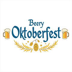 Oktoberfest Beer Festival Typography with Beer Mugs and Wheat,Traditional Oktoberfest Banner with Beer and Barley Design,Oktoberfest Poster with Beer Glasses and Hops Decoration