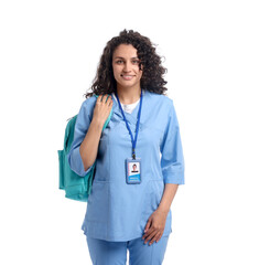 Portrait of medical student on white background