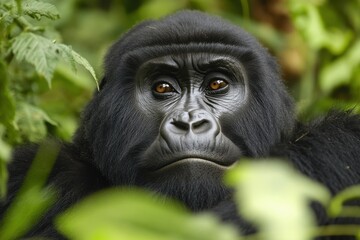 Obraz premium Majestic Mountain Gorillas: Endangered Gentle Giants of the African Wilderness