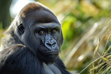 Fototapeta premium Majestic Mountain Gorillas: Close Encounter with Africa's Charismatic Endangered Apes in Their Natural Habitat