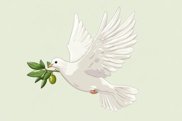 Fototapeta premium Whimsical Cartoon Dove Holding an Olive Branch, Symbolizing Peace with a Touch of Humor for Easter Celebrations
