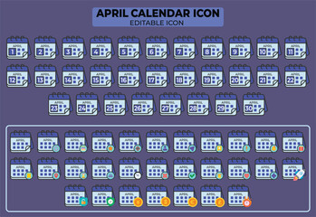 April Calendar Icon Collection: Editable Vector Set for Planning and Scheduling, available for commercial use