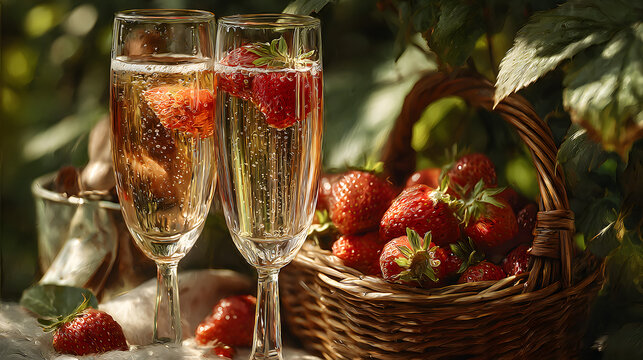Champagne and Strawberries at Royal Ascot Festival, Elegant Summer Refreshments Symbolize British Luxury, Tradition, and Celebration at This Iconic Horse Racing Event