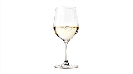 Fototapeta premium Delicate illustration of a transparent wine glass with white wine and a slender stem, featuring soft hand-drawn texture. Isolated on a transparent background, it radiates elegance and refined 
