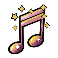 Isolated vector image of music note in comic book style, pop art on transparent background  