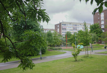 Fototapeta premium Urban housing area with green surroundings. RosengŒrd, Malmš, Sweden