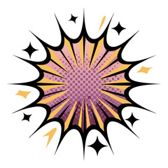 Comic book style explosion burst graphic in vibrant colors, isolated vector image on transparent background  