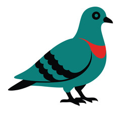 Teal Pigeon Bird Red Bandana Simple Illustration blue green