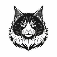 Black and white Norwegian Forest Cat Vector Image isolated on white background.