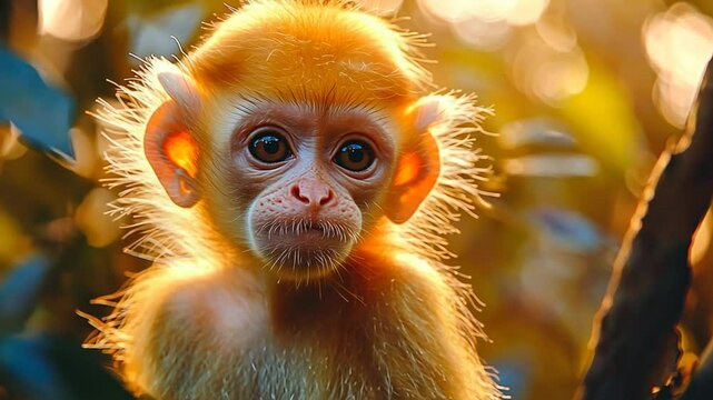 golden langur close-up at manas sunset video